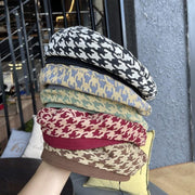 British Style Houndstooth Plaid Flat Top Beret for Women