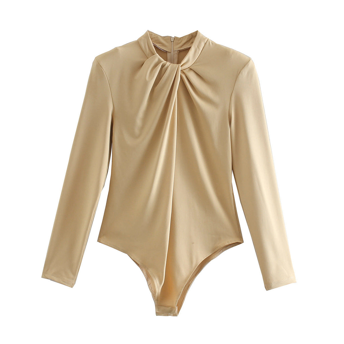 Long-sleeved knotted shoulder pad bodysuit