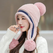 Warm Colorblock Knitted Earflap Hats for Women