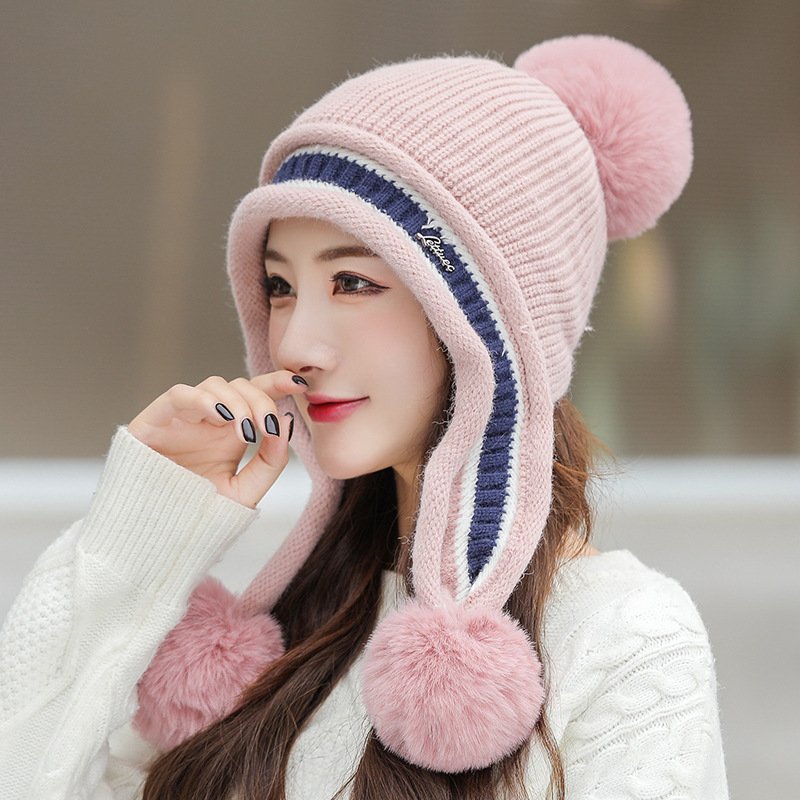 Warm Colorblock Knitted Earflap Hats for Women