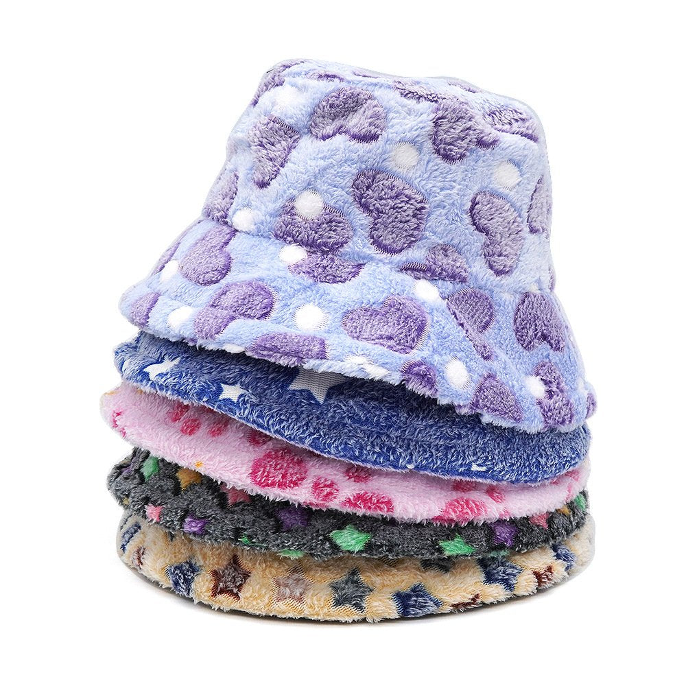 Plush Cartoon Jacquard Bucket Hat for Women