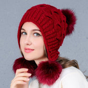 Women's Knitted Hats with Hairballs