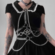 Chain Belt with Ornament, Black Imitation Leather