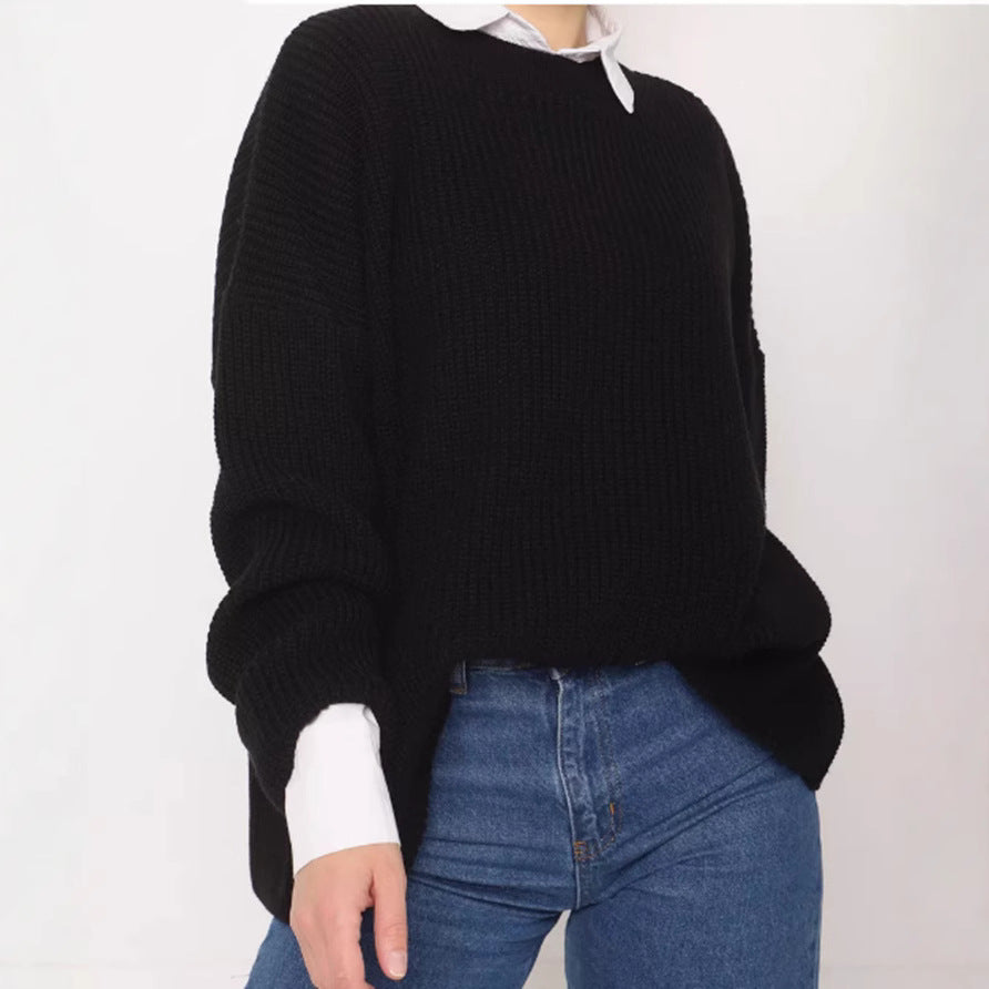 Spring and Autumn Loose Solid Color Knitted Pullover Sweater