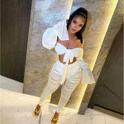 Sexy Bell Sleeve Off-Neck T-Shirt Jumpsuit Set for Women