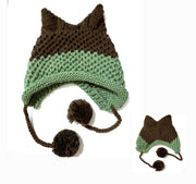 Colorblock Ear Fur Ball Hat for Women