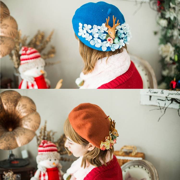 Handmade Flower Beret Hat for Women