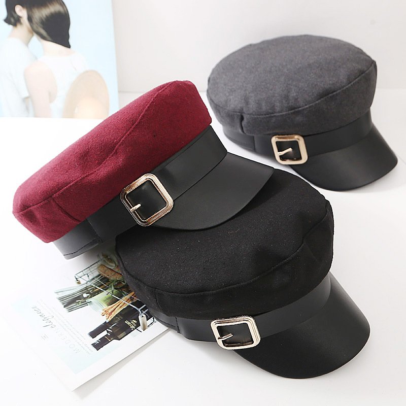 Women's Woolen Leather Stitching Sun Hat