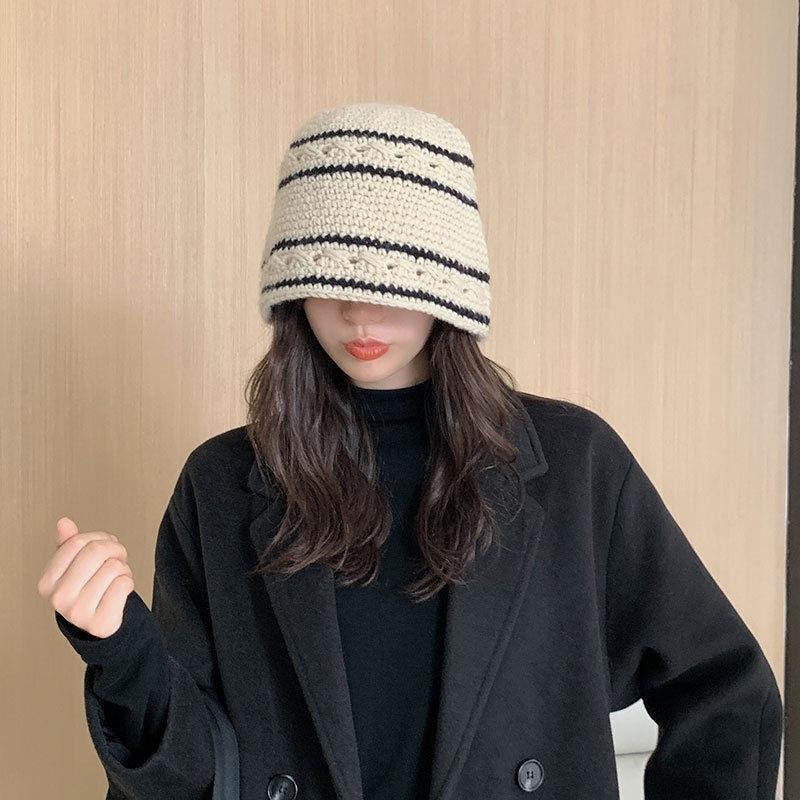 Breathable Knit Striped Wool Hat for Women