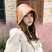 Adjustable PU Leather Basin Hat