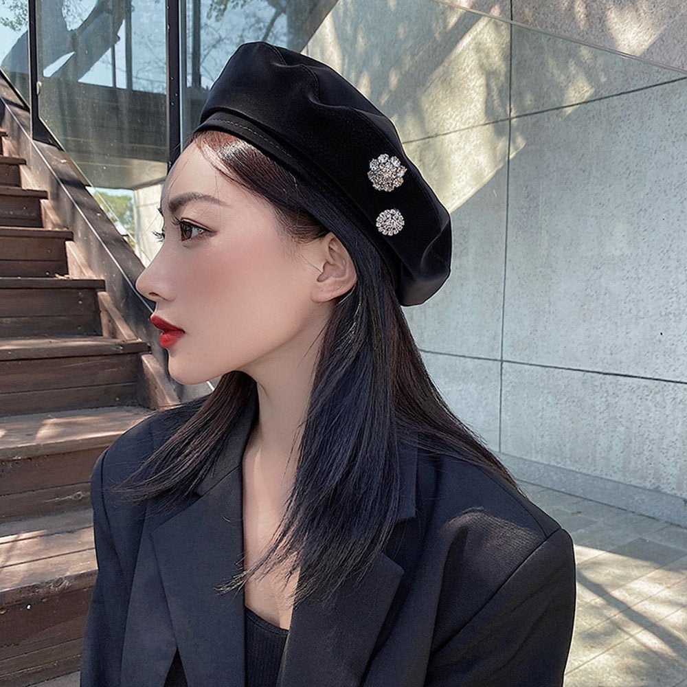 Trendy All-match PU Beret Hat for Women