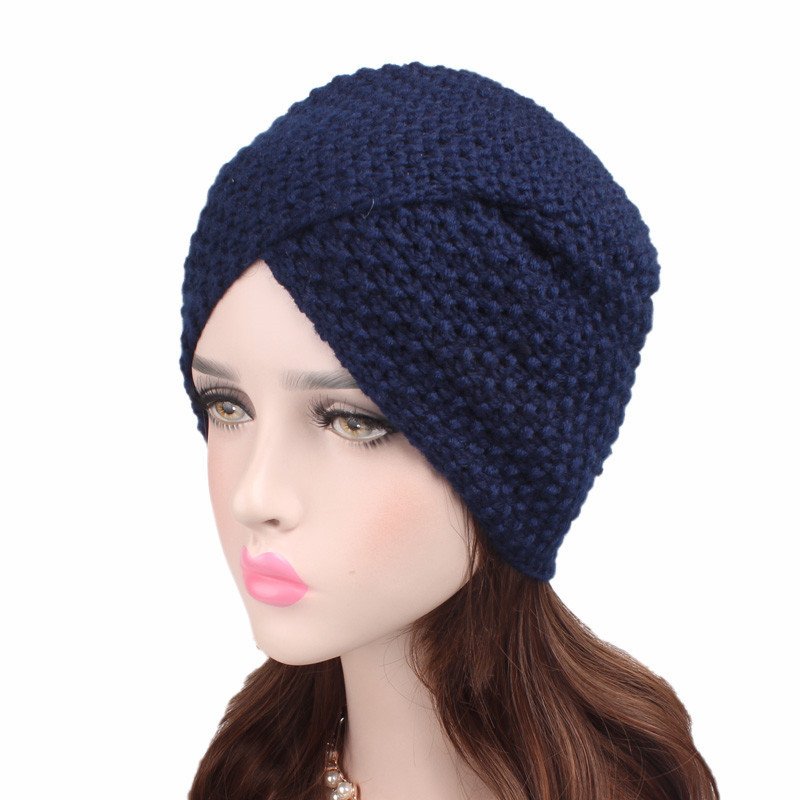 Grey Navy Red Wool Crossover Beanie for Women