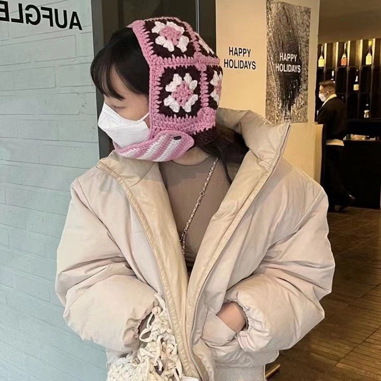 Floral Striped Knit Sweater Hat for Women