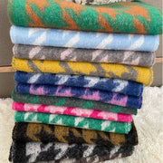 Stay Warm in Style with Thick Fringed Houndstooth Shawl Scarf
