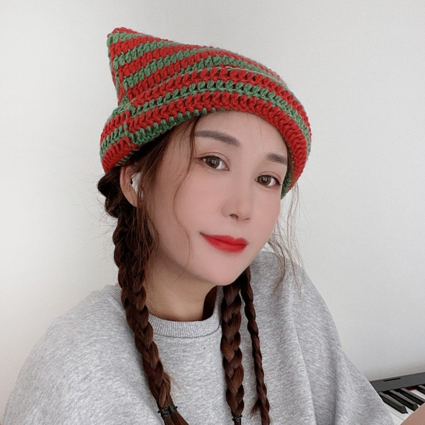 Women's Striped Wool Knit Hats