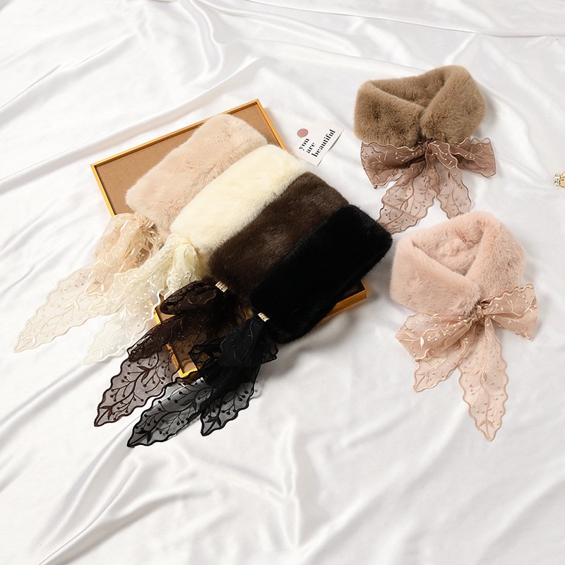Warm Lace Rabbit Fur Collar Scarf for Women