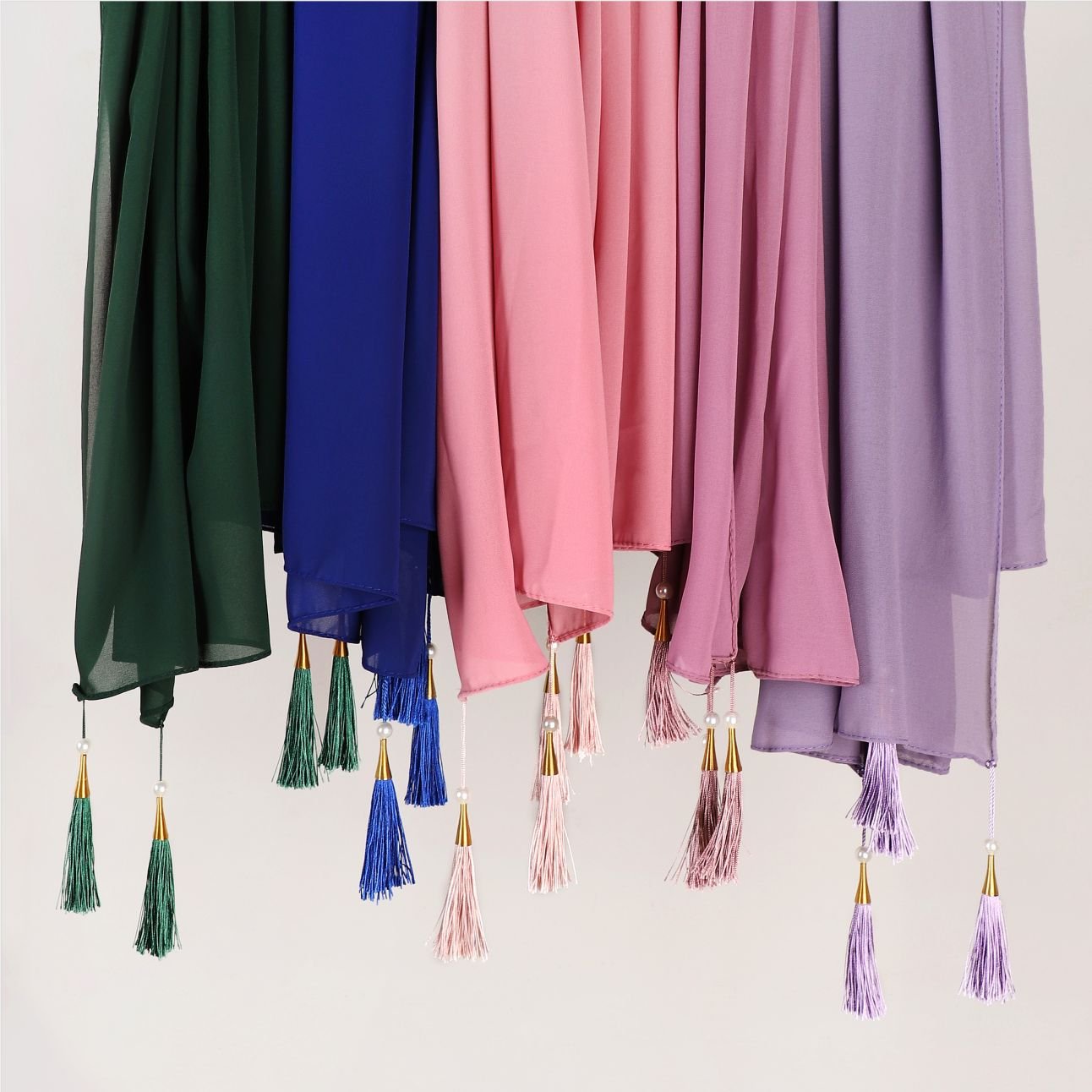 Mid-Length Chiffon Hijab with Tassel Details