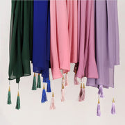 Mid-Length Chiffon Hijab with Tassel Details