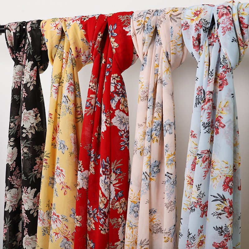 Long Chiffon Floral Towel for Beach or Pool