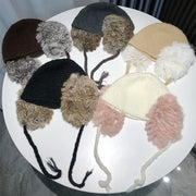 Furry Rabbit Wool Beanie Hat for Women - Warm Ear Protection