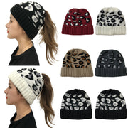 Leopard Print Knitted Beanie for Women Winter