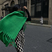 Green and Blue Solid Color Cashmere Scarf for Women