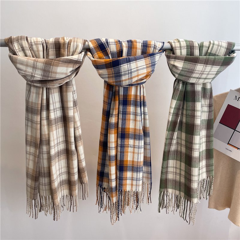 Warm Plaid Cashmere Scarf for Men and Women