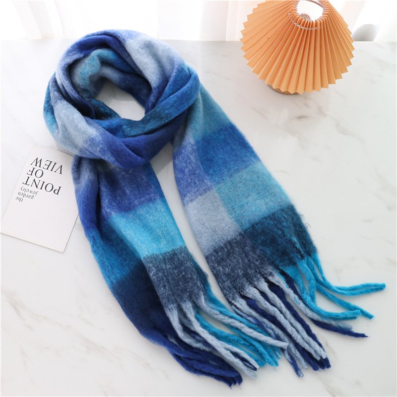 Warm Plaid Scarf for Women, Imitation Cashmere, Tie-Dye Design