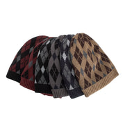 Warm Tricolor Diamond Knit Pullover Hat for Women