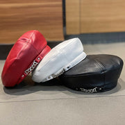 Chain PU Leather Beret Hat for Women