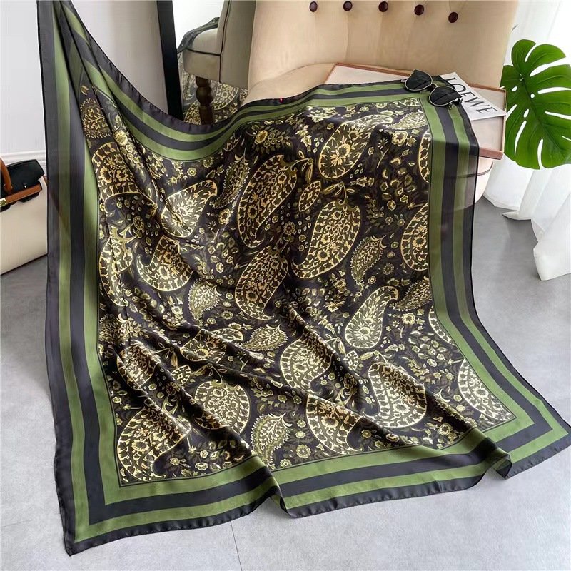 Winter Square Scarf in Cashew Satin Print