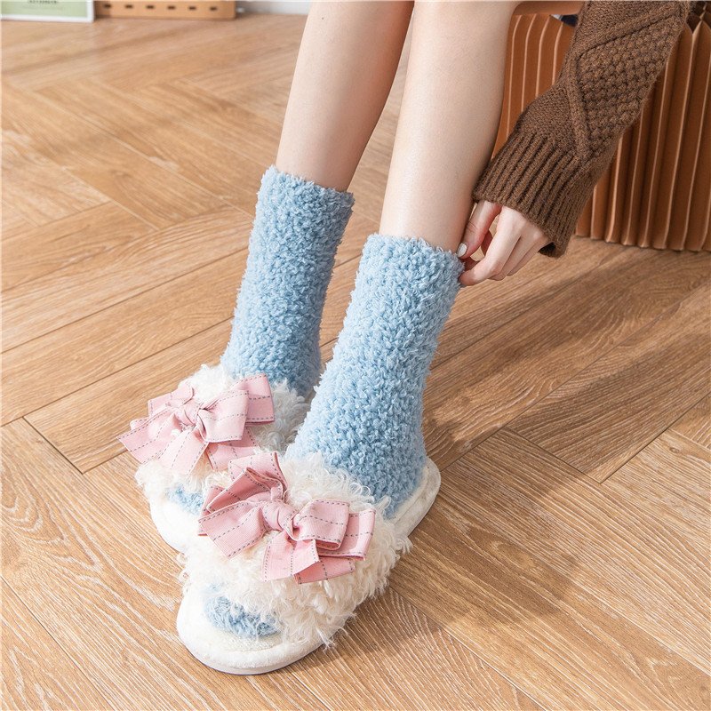 Cozy Coral Fleece Striped Socks for Women