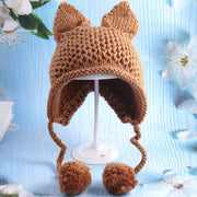 Cozy Cartoon Cat Ear Knit Beanie for Women