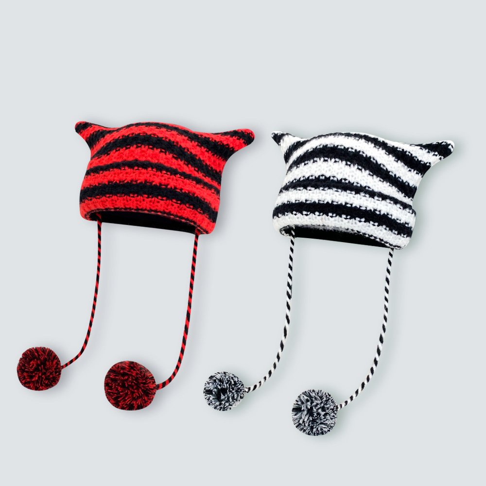 Japanese Style Striped Knitted Wool Hat for Women