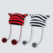 Japanese Style Striped Knitted Wool Hat for Women