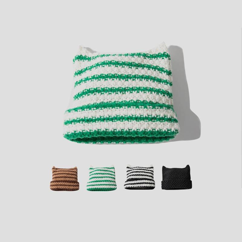 Warm Cat Ears Hat for Women - Striped Wooly Fashion