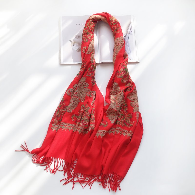 Vintage Embroidered Shawl Scarf for Women