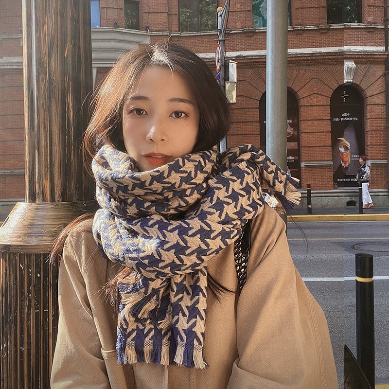 Vintage Houndstooth Warm Scarf for Women