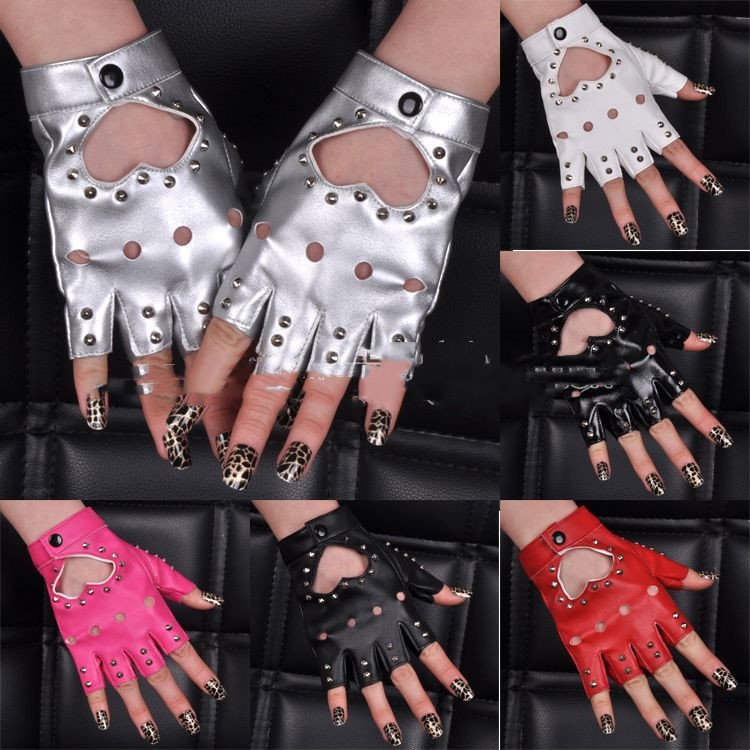 Warm Half Finger PU Leather Gloves for Women