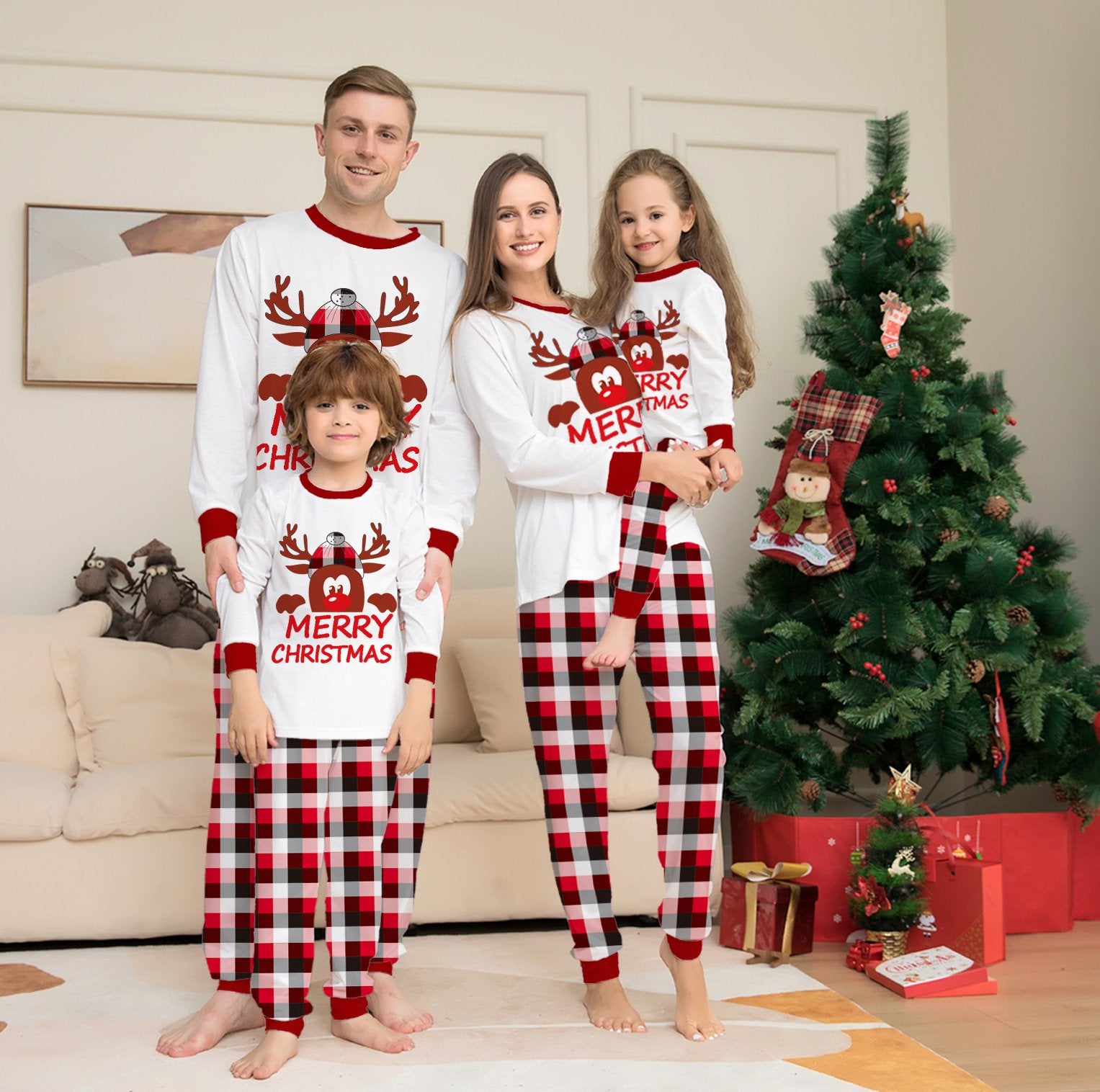 Cozy Plaid Deer Pajama Set for Family