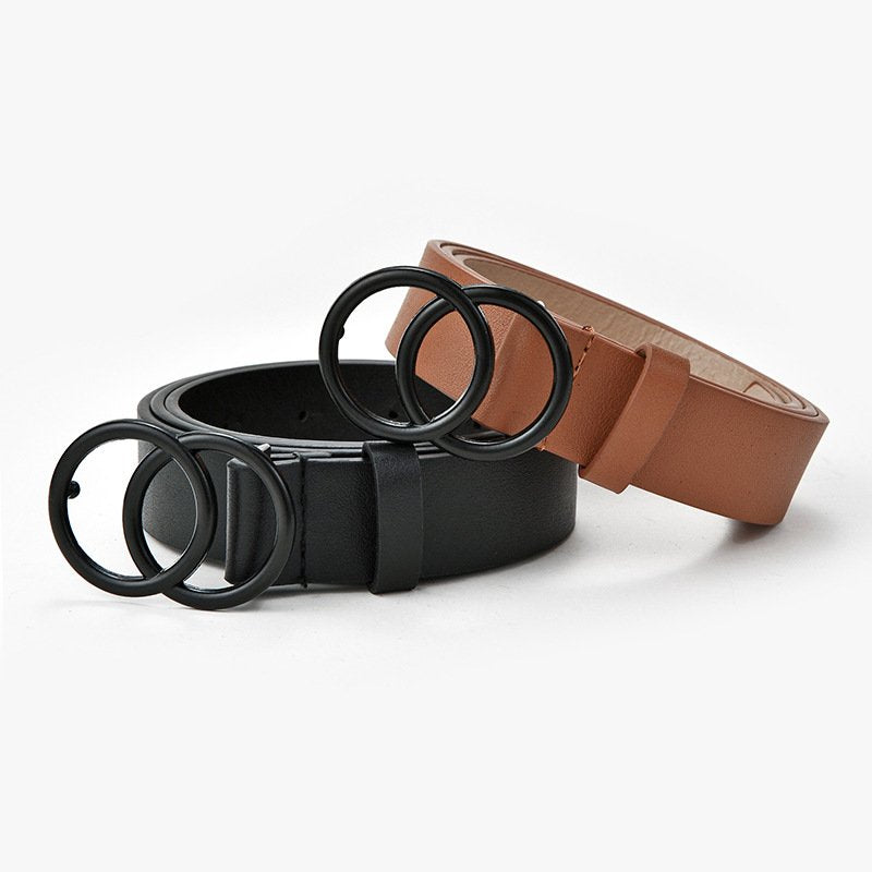 Double Circle Black Belt for Women