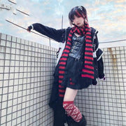 Grey Red Black Striped Scarf for Women - Spring Autumn Fashion Accessory