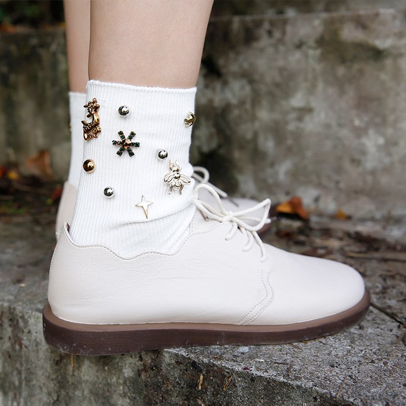 Breathable Pearl Socks for Women - Combed Cotton