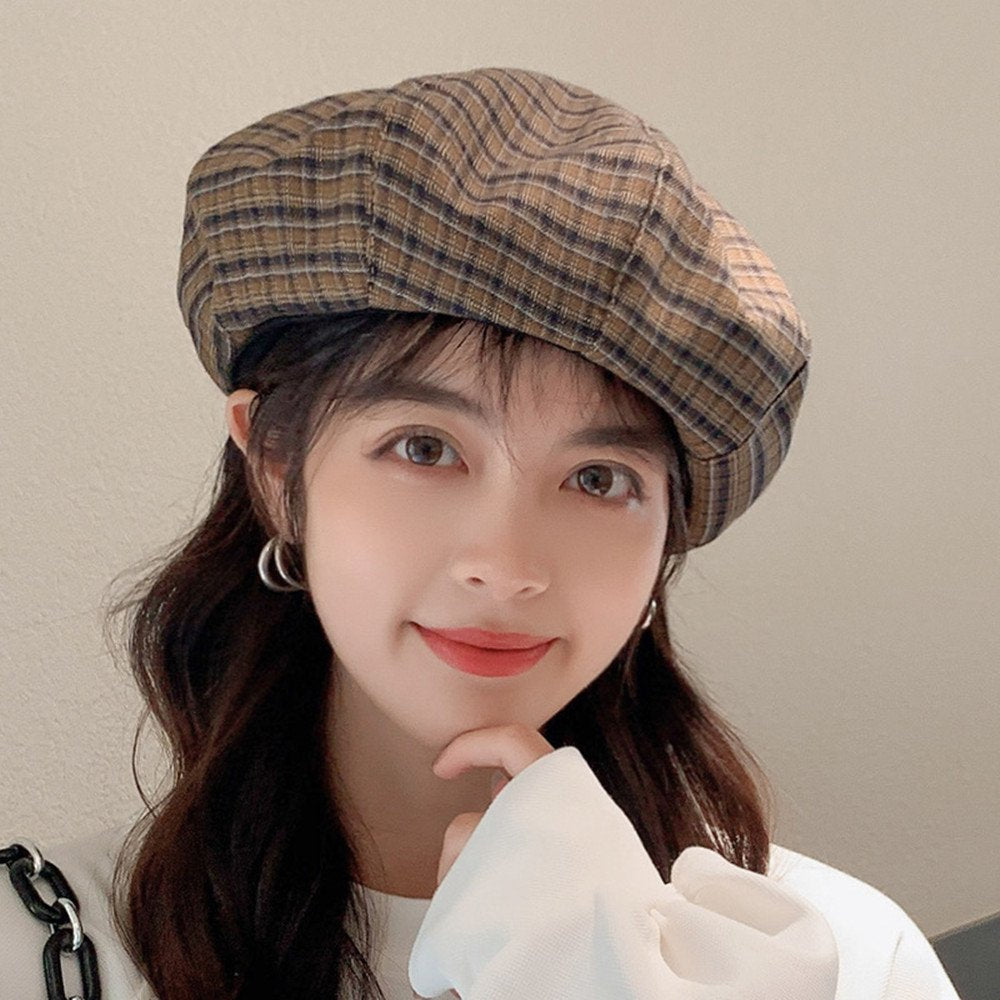 Plaid Octagonal Beret for Women
