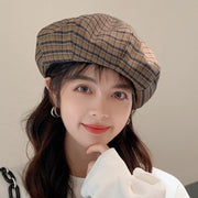 Plaid Octagonal Beret for Women