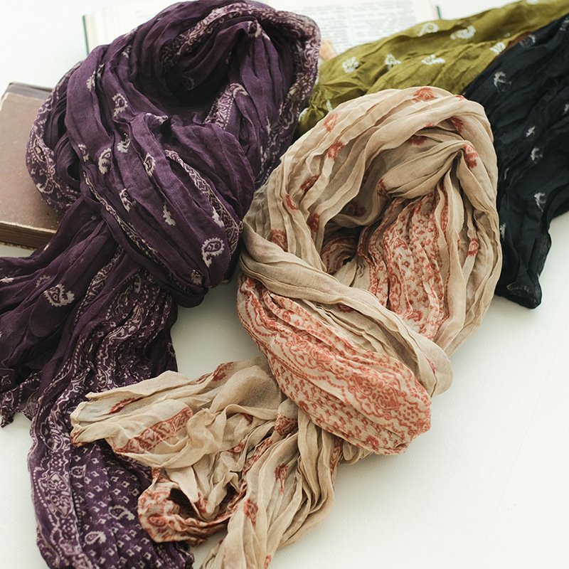 Women's Cotton Linen Scarf with Cashew Printing