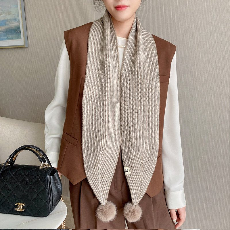 Stay Warm in Style with Knitted Wool Ball Scarf