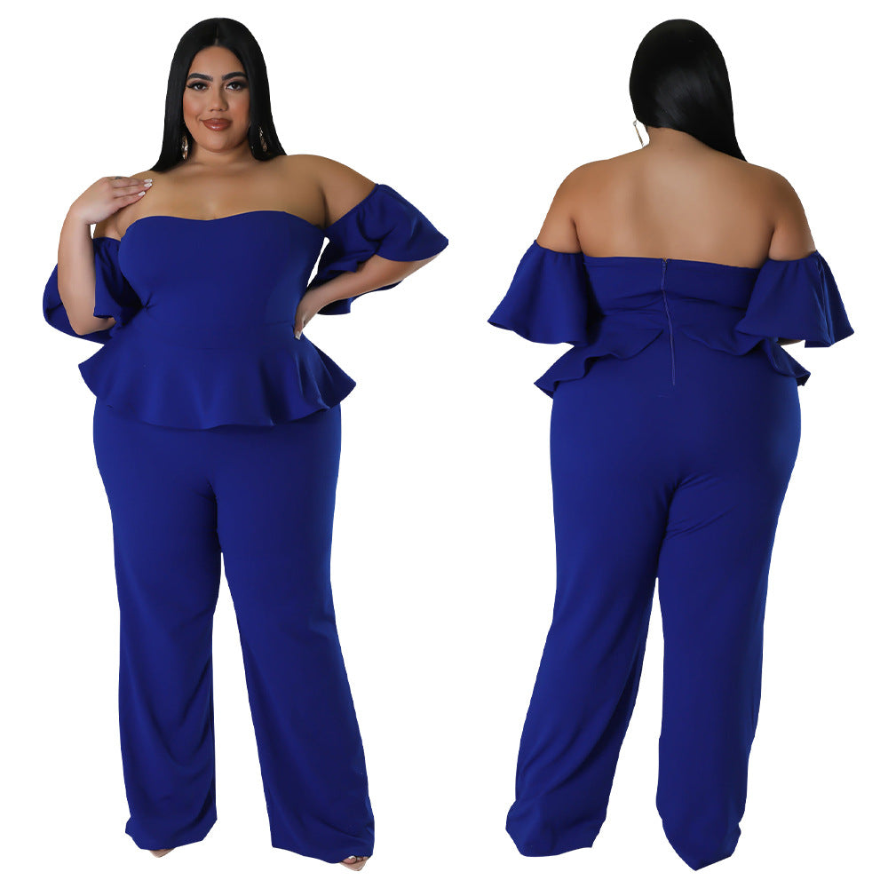 Off-Shoulder Stretch Wide-Leg Jumpsuit