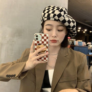 Retro Checkerboard Beret for Women