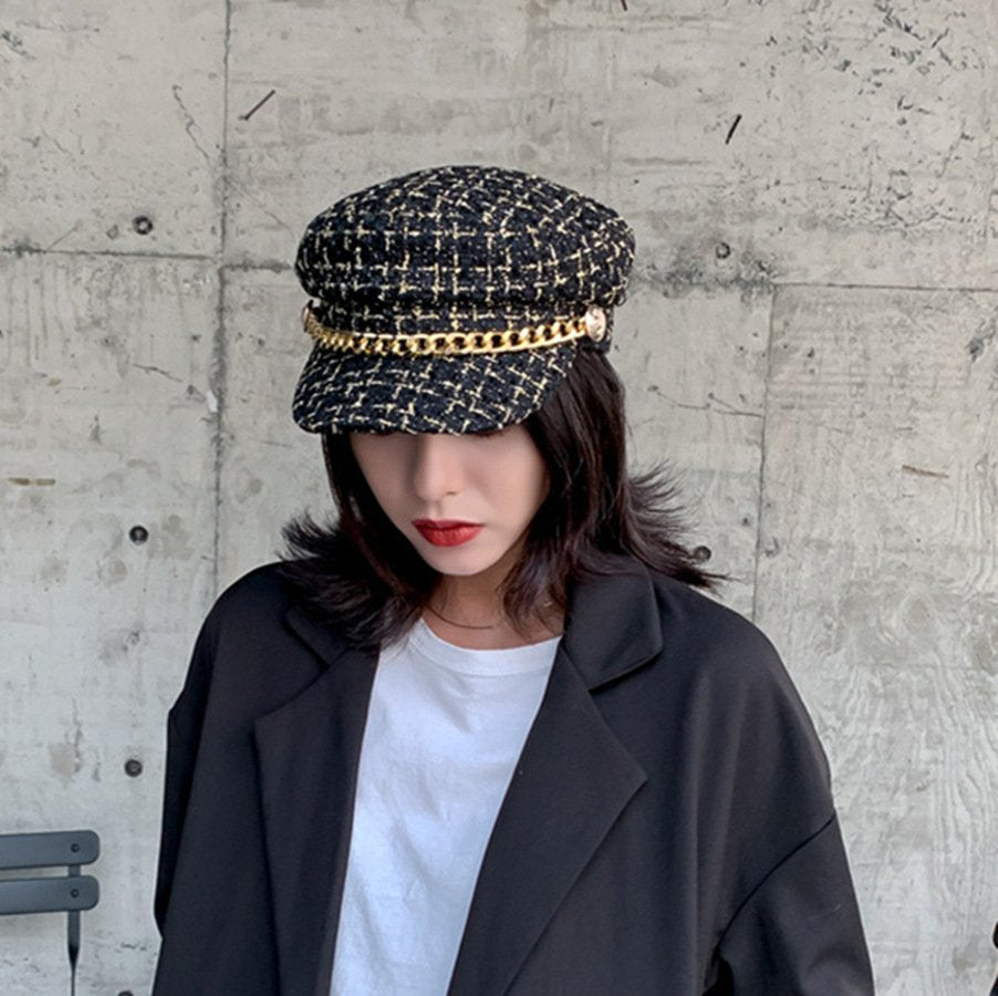 Tweed Navy Octagonal Hat for Women